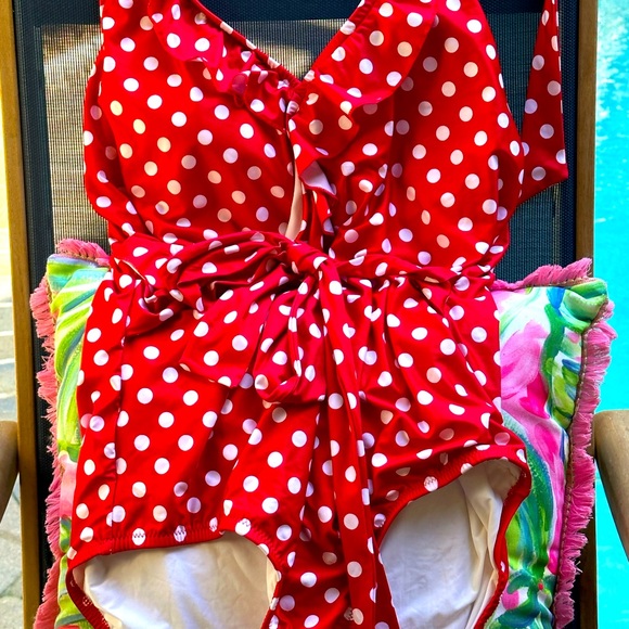 Modcloth Other - Red and White Polka Dotted One Piece Swimsuit 1X NWOT